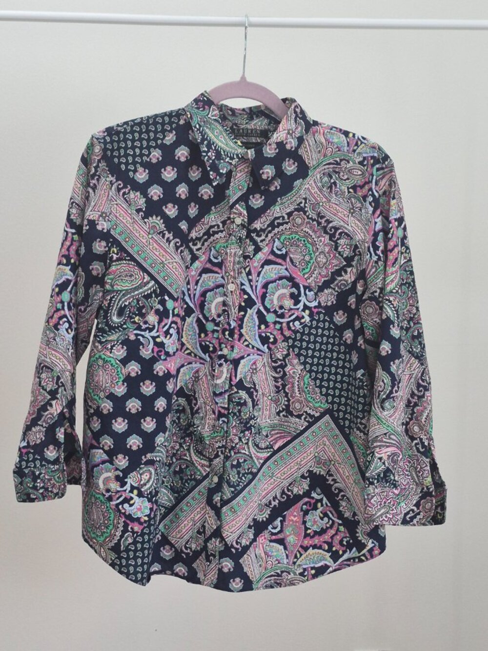 Lauren Ralph Lauren Shirt Womens XL 100% Cotton Paisley Non Iron Button Up